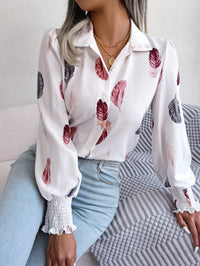 Women's Elegant Feather Lantern Sleeve Lapel Shirt