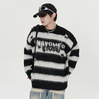 American-style Vintage Striped Mink Sweater