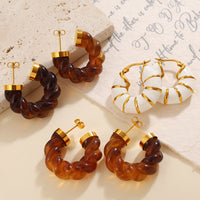 Fashionable Amber Twisted Resin Earrings For Women, Stainless Steel, Retro U-Shaped, High-End Design