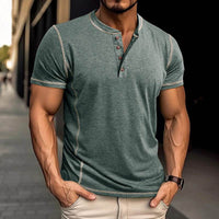 Short Sleeve Polo Shirt With Button Men's Summer Solid Color Tops