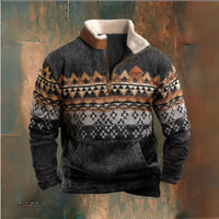 Zipper Sweater Men's Spring And Autumn Printed Turtleneck