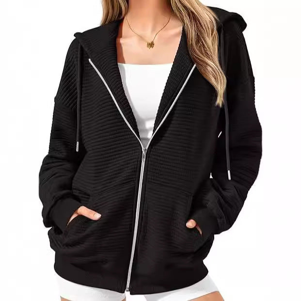 Women's Long-sleeved Sports Fashion Zipper Hooded Sweatshirt Top