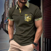 Lapel Button Business T-shirt Color Matching Top