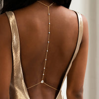 Long Pearl Tassel Backless Evening Body Chain