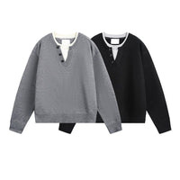 American Retro Color Block Contrast V-neck Sweater