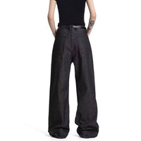 American-style Button-fly Black Raw Denim Bootcut Jeans