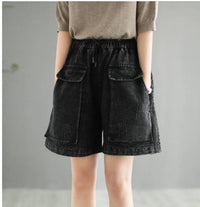 High Waist Plus Size Denim Shorts Women's Literary And Artistic Distressed Wide Leg Jeans