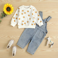Printed Small Sun Rib Neckline T-shirt Denim Strap