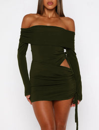 One-shoulder Long-sleeve Top And Spring Sexy Slim-fit Pleated Sheath Skirt