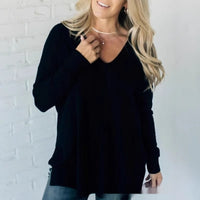 Women's Design Sewing Front Sweater Loose Knitwear Long Sleeve Top