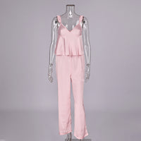 Women's Solid-Colored Satin Loungewear Pajamas
