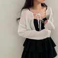 Shawl Tie-front Top Korean Style Solid Color Sweater