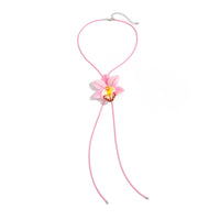 Personalized Long Wax Cord Fabric Floral Necklace