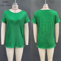 Women's Commuter Sequin Loose Crew Neck Short-Sleeve Top
