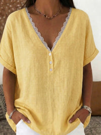 Fashionable Casual Solid-color Lace-trimmed Collar Short Sleeves