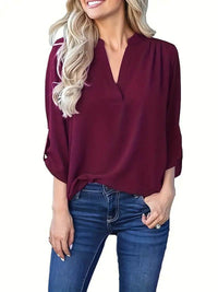 European And American Spring And Autumn V-neck Shoulder Pleated Long Sleeve Chiffon Shirt