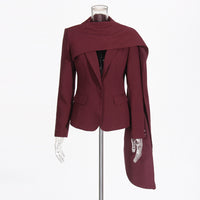 Retro Style Deep V Waist Slimming Patchwork Shawl Suit Jacket