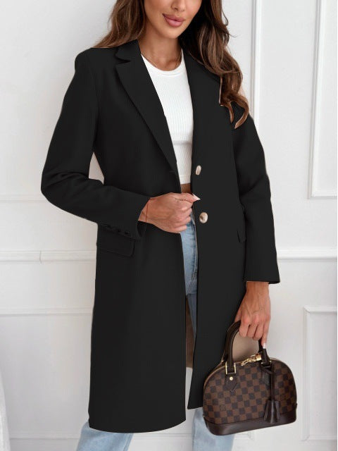 Simplicity Mid-length Button Woolen Coat Outerwear