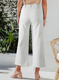 Retro Loose Straight Single Row Ornament High Waist Wide Leg Women's Jeans
