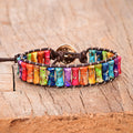 Bamboo-Section Multi-Colored Imperial Stone Cattlehide Braided Bracelet