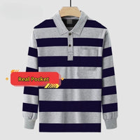 Men's Solid-color Long-sleeve Top With A Turn-down Collar And Real Pockets