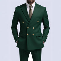 Business Non-Iron Two-Piece Suit With Double-Breasted Gold Buttons