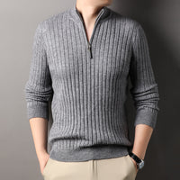 Men's Pullover Half Zipper Sweater Vertical Stripes