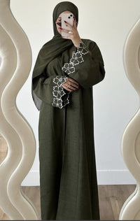 Solid Color Long Sleeve Loose Islamic Flower Embroidered Cardigan