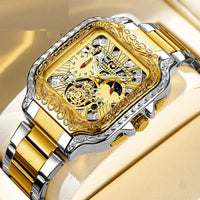 Retro Square Carved Multifunctional Six-pin Men's Watch