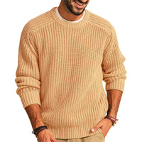 Men's Solid Color Long Sleeve Round Neck Fashion Sweater Loose Retro Sweater