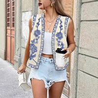 Simple All-Match Embroidered Open-Back Vest For Women