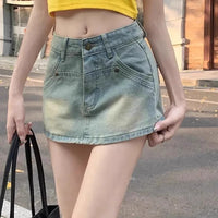 Light Color Retro Denim Skirt Women's Spring Anti-emptied Pantskirt Skirt