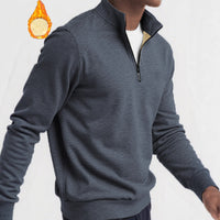 Men's Brushed Hoody Placket Zipper Design Solid Color Turtleneck Coat
