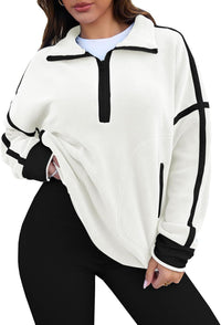 Stand-up Collar Casual Color-block Women's Zip-up Long-sleeve