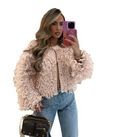 Womens Fashion Knitted Tassel-Trimmed Button-Up Sweater Coat