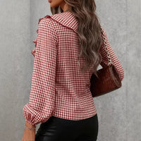 Womens Fashionable Casual Small-Plaid Layered Shirt
