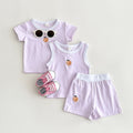 Peach Embroidery Casual Vest Short-sleeved Shorts Three-piece Set