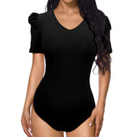 Women's Solid Color Short-sleeved V-neck Jumpsuit
