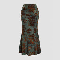 Autumn New Womens Elegant Velvet Sheath Midi Skirt