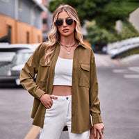 Polo Collar Solid Color Long Sleeve Coat Shirt