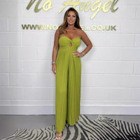 Tube Top Solid Color Pleated Jumpsuit Sleeveless Leotard