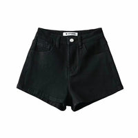 High Waist Leg Length Basic A-Line Stretch Crimped Denim Shorts