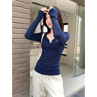 Women's Long-sleeved T-shirt Slim-fit V-neck Floral Bottoming Shirt
