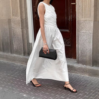French-style Summer Cotton Crew-Neck Sleeveless Tank Dress For Women