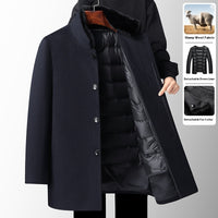 Men's Wool Overcoat Autumn And Winter New Mid-length Thickening Detachable Down Feather Liner