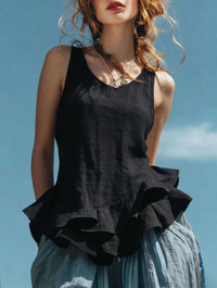 Casual Fashion Sleeveless Top With A Ruffled Hem