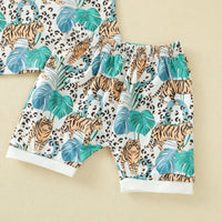 Animal Leaf Tiger Loose Short Sleeve T-shirt Shorts Casual Suit In Stock Two-piece Set