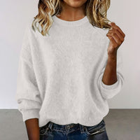 Fashionable Crew-neck Solid-color Sweater