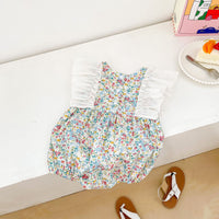 Infants And Children Big Flying Sleeves Small Floral Breathable Jumpsuit