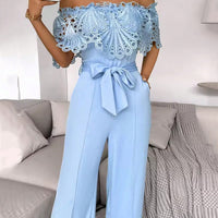 Womens Fashionable Sexy Off-Shoulder Jumpsuit With Ruffled Hem